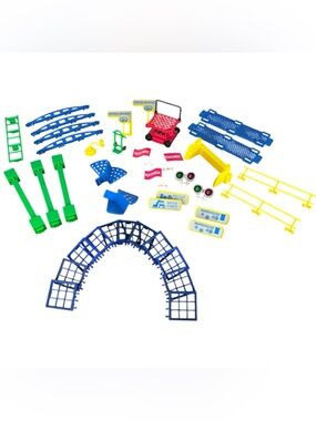 Vtg Rokenbok Monorail System 40 Pc Accessory Lot Signs, Windows, Flags, Etc